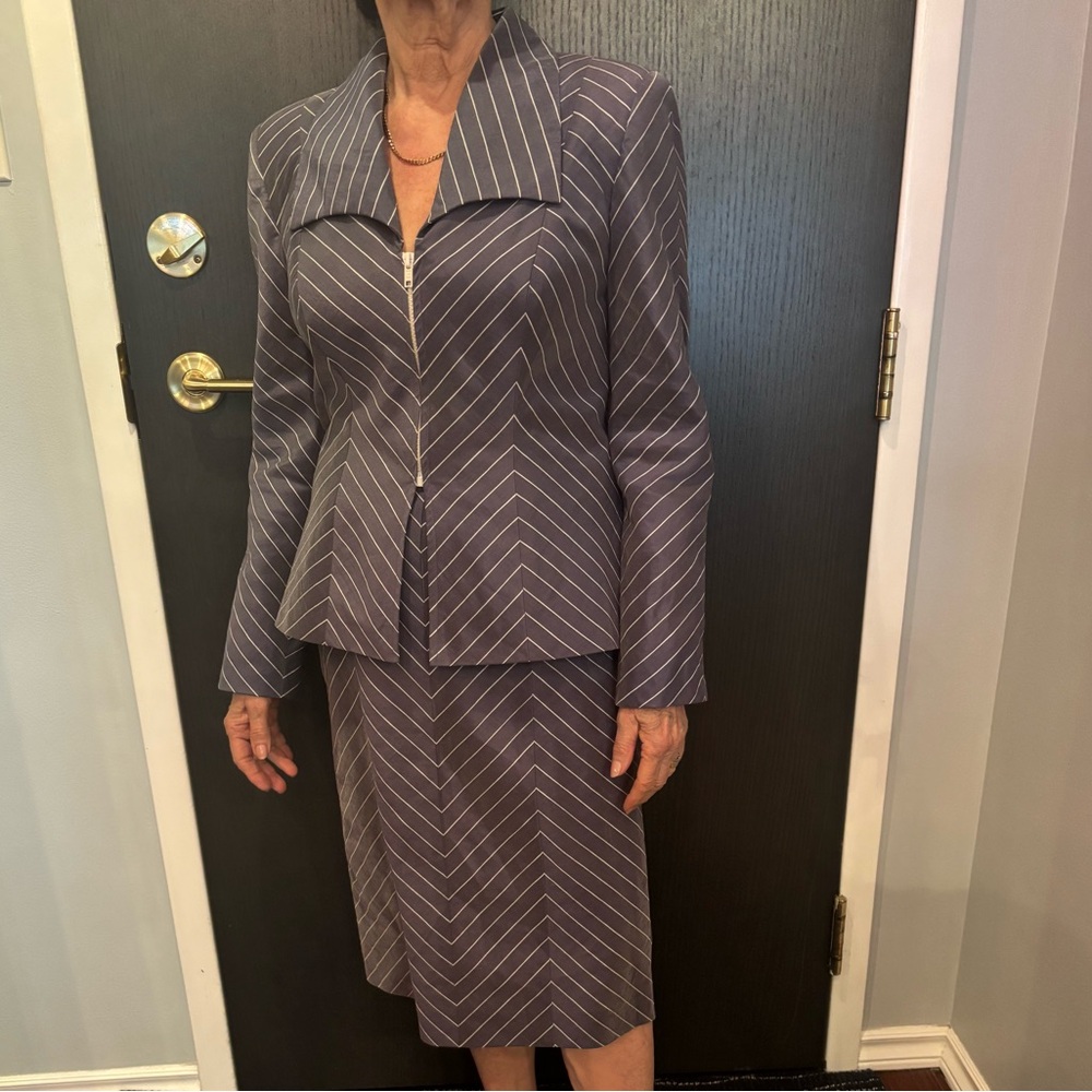Elegant Gray Pinstripe Skirt Suit